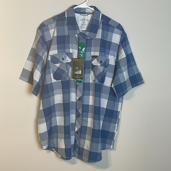 Orvis Men’s Blue & White Plaid Button Down short sleeve Shirt- XL - Picture 2 of 14